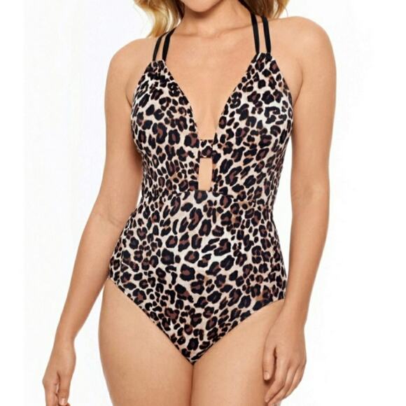 Time And Tru Swimsuit Sz XL 16-18 One Piece Leopard Print Strappy Back Tassels - Picture 1 of 16
